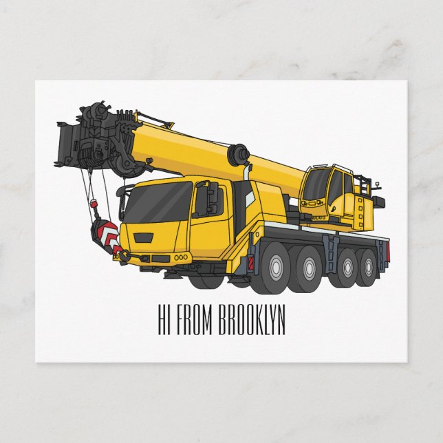 Crane truck cartoon illustration postcard (Front)