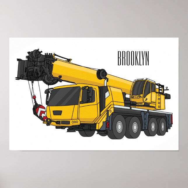 Crane truck cartoon illustration poster (Front)
