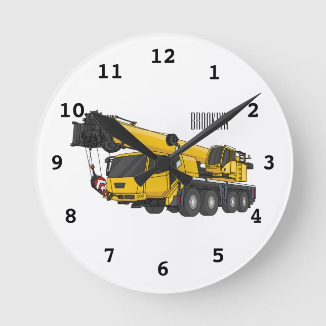 Crane truck cartoon illustration round clock (Front)