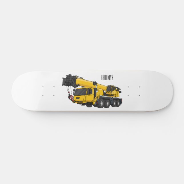 Crane truck cartoon illustration skateboard (Horz)