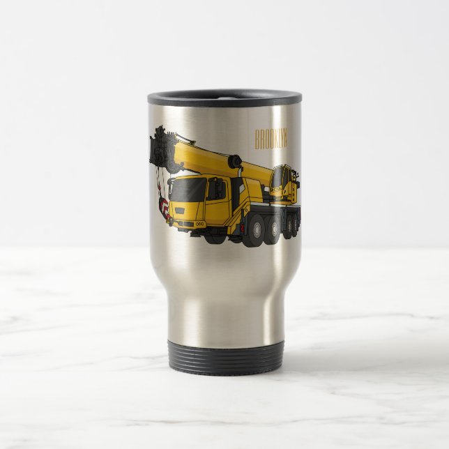 Crane truck cartoon illustration travel mug (Center)