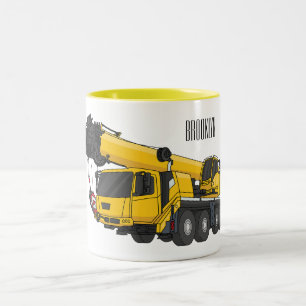 Crane truck cartoon illustration Two-Tone coffee mug