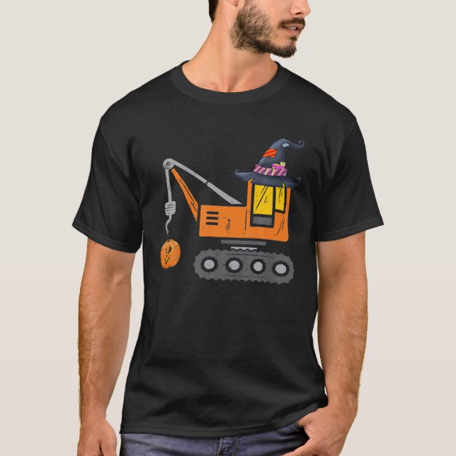 Crane Truck Pumpkin Toddler Baby Boys Halloween T-Shirt (Front)