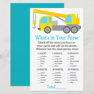 Crane Truck What's in your purse game baby shower