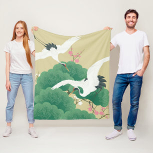 Crane with Pine Tree and Plum Blossom Fleece Blanket