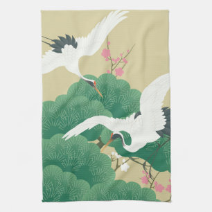 Crane with Pine Tree and Plum Blossom Tea Towel
