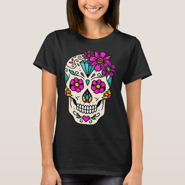 Craneo Sugar Skull. Dia De Los Muertos. Day of the T-Shirt (Front)