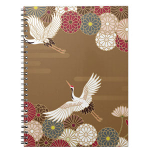 Cranes and chrysanthemums Japanese traditional pat Notebook