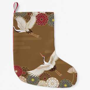 Cranes and chrysanthemums Japanese traditional pat Small Christmas Stocking