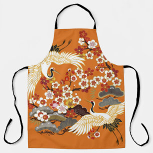 CRANES AND COLOR SAKURA. Colorful floral seamless Apron