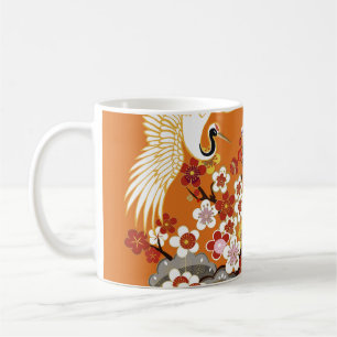 CRANES AND COLOR SAKURA. Colourful floral seamless Coffee Mug