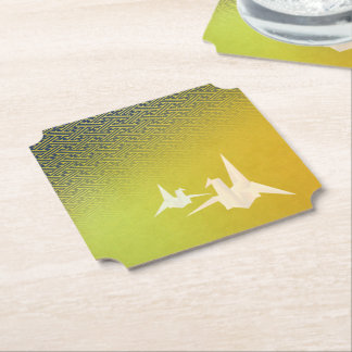 Cranes and Sayagata Pattern (Navy Blue on Gold Bac Paper Coaster