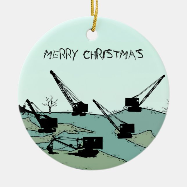 Cranes and Shovels Operating Engineer Crane Op Ceramic Tree Decoration (Front)