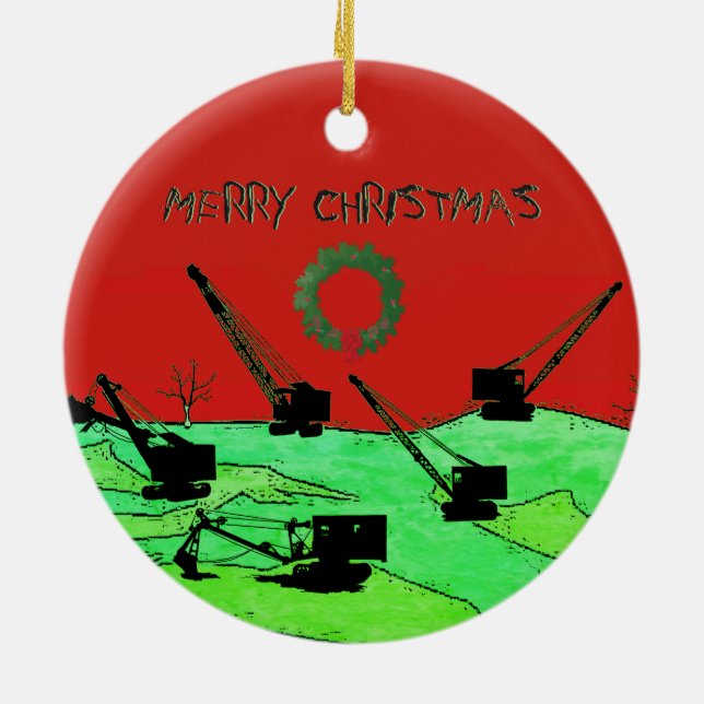 Cranes and Shovels Operating Engineer Crane Op Ceramic Tree Decoration (Back)