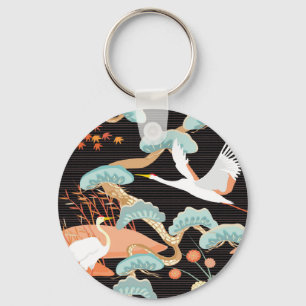 Cranes, herons: Japanese bird pattern. Key Ring