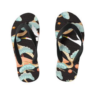 Cranes, herons: Japanese bird pattern. Kid's Flip Flops