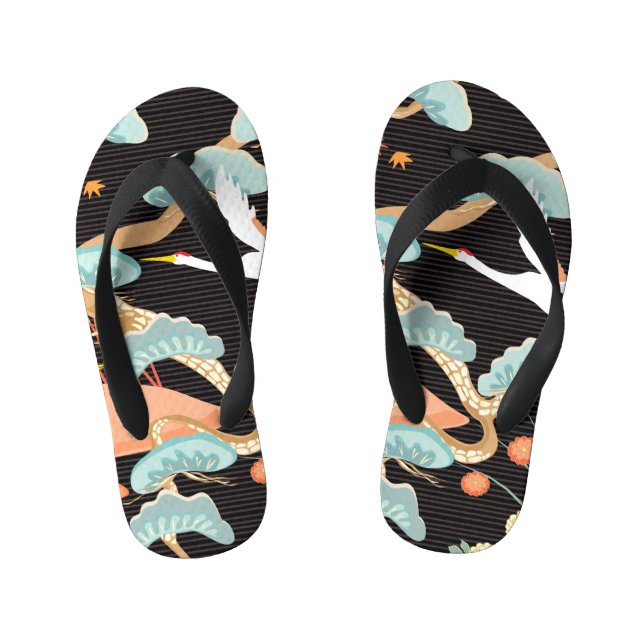 Cranes, herons: Japanese bird pattern. Kid's Flip Flops (Footbed)