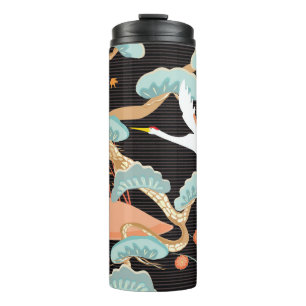 Cranes, herons: Japanese bird pattern. Thermal Tumbler