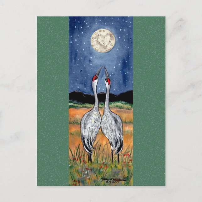 Cranes in Love Whimsical Watercolor Postcard (Front)
