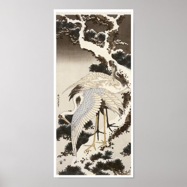 Cranes on a Pine Tree, Hokusai, 1832 Poster (Front)