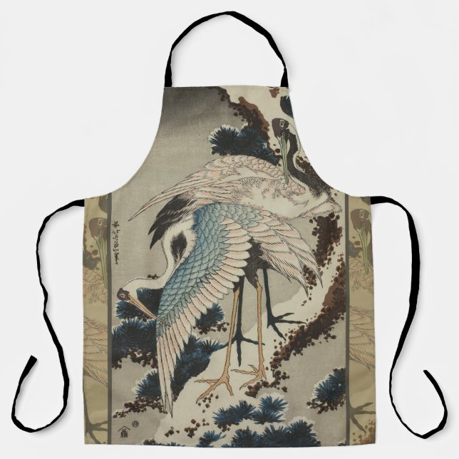 Cranes on a Snow Covered Pine Hokusai Apron (Front)