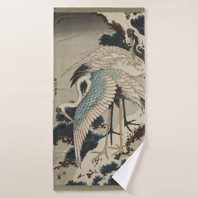 Cranes on a Snow Covered Pine Hokusai Bath Towel Set (Bath Towel)