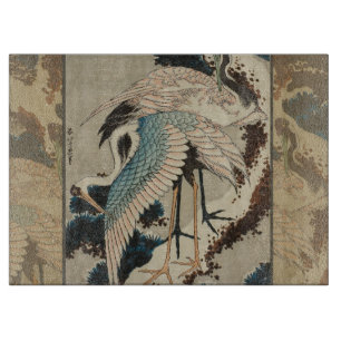 Cranes on a Snow Covered Pine Hokusai Cutting Board