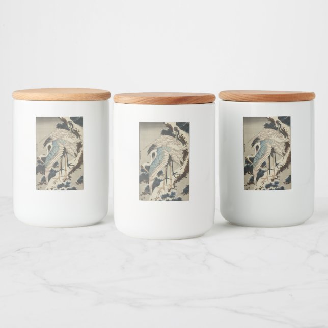 Cranes on a Snow Covered Pine Hokusai Food Label (Bottles)