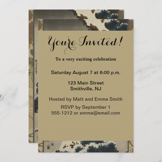 Cranes on a Snow Covered Pine Hokusai Invitation (Front/Back)