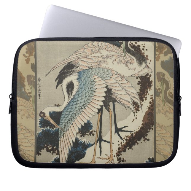 Cranes on a Snow Covered Pine Hokusai Laptop Sleeve (Front)
