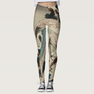 Cranes on a Snow Covered Pine Hokusai Leggings