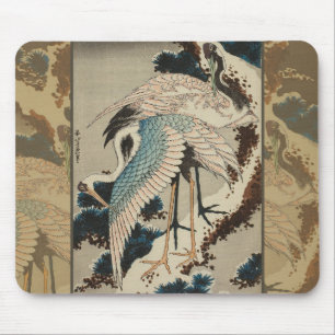 Cranes on a Snow Covered Pine Hokusai Mouse Mat