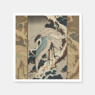 Cranes on a Snow Covered Pine Hokusai Napkin