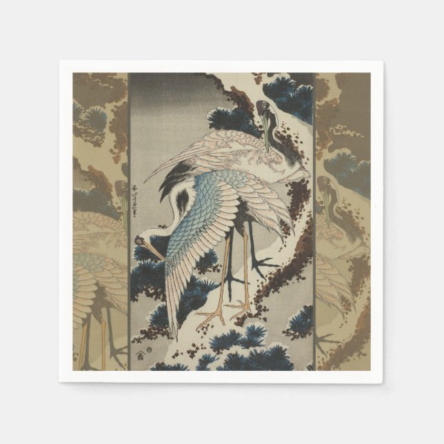 Cranes on a Snow Covered Pine Hokusai Napkin (Front)