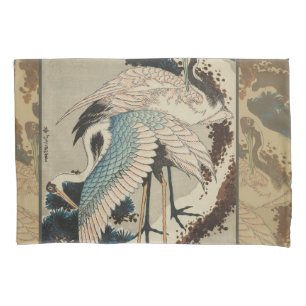 Cranes on a Snow Covered Pine Hokusai Pillowcase