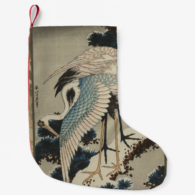 Cranes on a Snow Covered Pine Hokusai Small Christmas Stocking (Front)