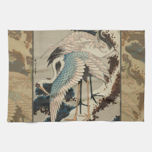 Cranes on a Snow Covered Pine Hokusai Tea Towel