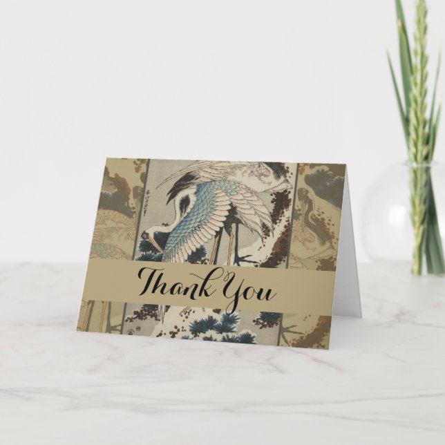 Cranes on a Snow Covered Pine Hokusai Thank You Card (Front)