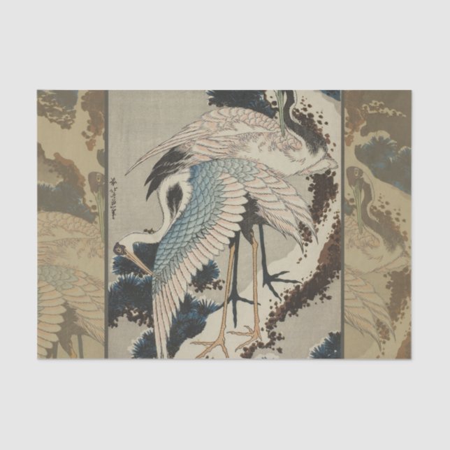 Cranes on a Snow Covered Pine Hokusai Tissue Paper (Front)