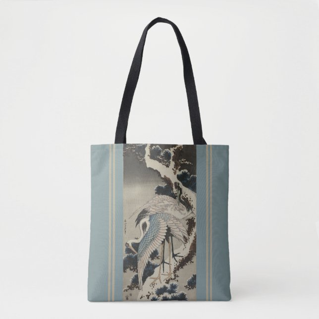 Cranes on Snow Covered Pines Tote Bag (Front)