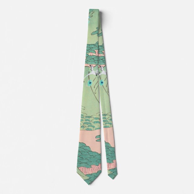 Cranes over Mountains Vintage Japanese Pattern Tie (Front)