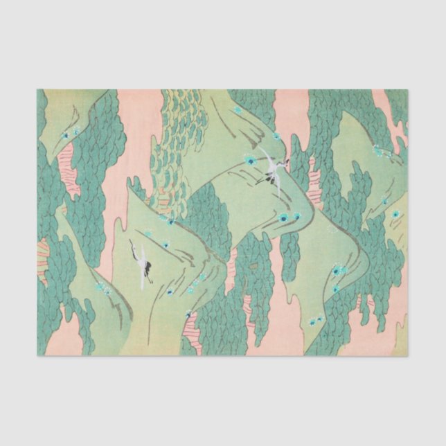 Cranes over Mountains Vintage Japanese Pattern Tissue Paper (Front)