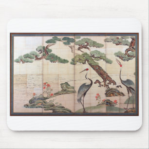 Cranes,Pines and Bamboo by Ogata Korin Mouse Mat