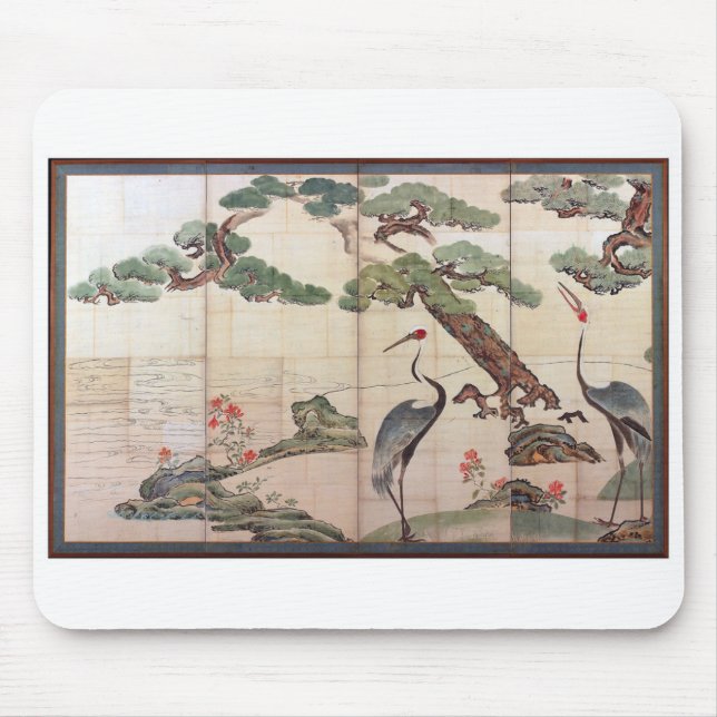 Cranes,Pines and Bamboo by Ogata Korin Mouse Mat (Front)