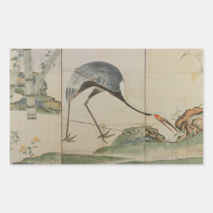 Cranes, Pines, and Bamboo Rectangular Sticker