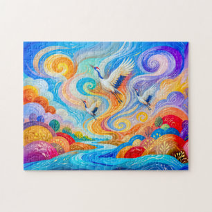 Cranes rising in wind and thermal lift jigsaw puzzle