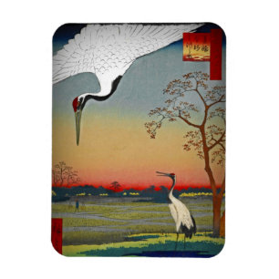 Cranes with Blue Water and Cherry Tree Magnet