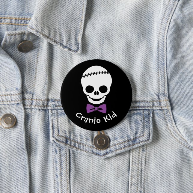 Cranio Kid Boy Skull with Purple Bowtie 7.5 Cm Round Badge (In Situ)
