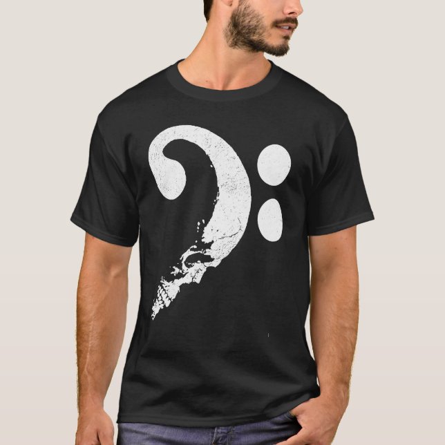 Cranium in Shape of Bass Clef Bassist Guitarist Mu T-Shirt (Front)
