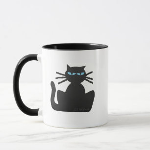 Cranky Black Cat with Blue Eyes Mug